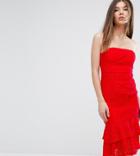 Love Triangle Bandeau Midi Dress With Double Frill-red