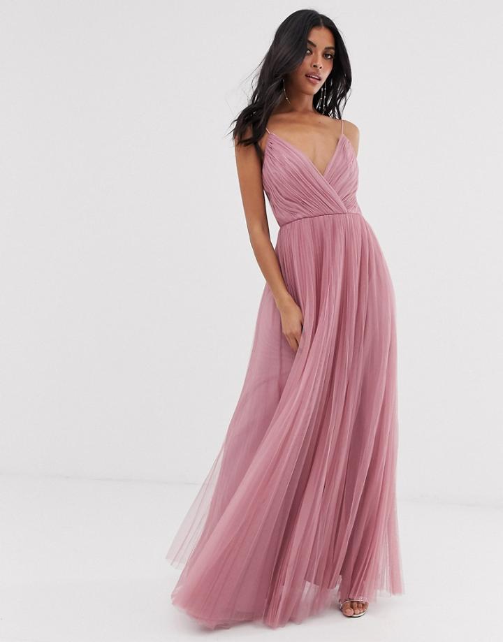 Asos Design Cami Pleated Tulle Maxi Dress