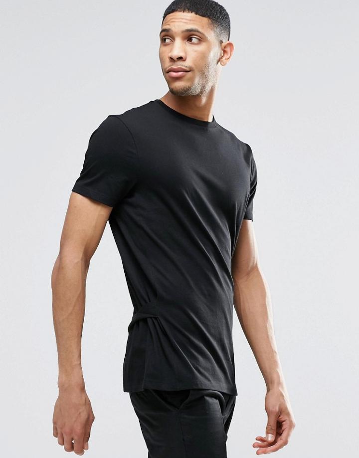 Asos Longline T-shirt With Waist Tie And D Ring - Black