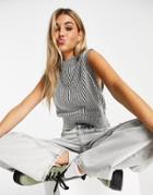 Noisy May High Neck Knit Vest In Black & White Stripe-green