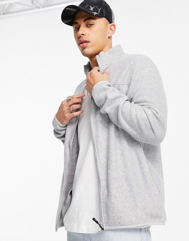 Asos Design Polar Fleece Track Jacket In Gray Heather-grey