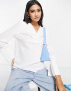 Asos Design Cowl Neck Long Sleeve Blouse In Ivory-white