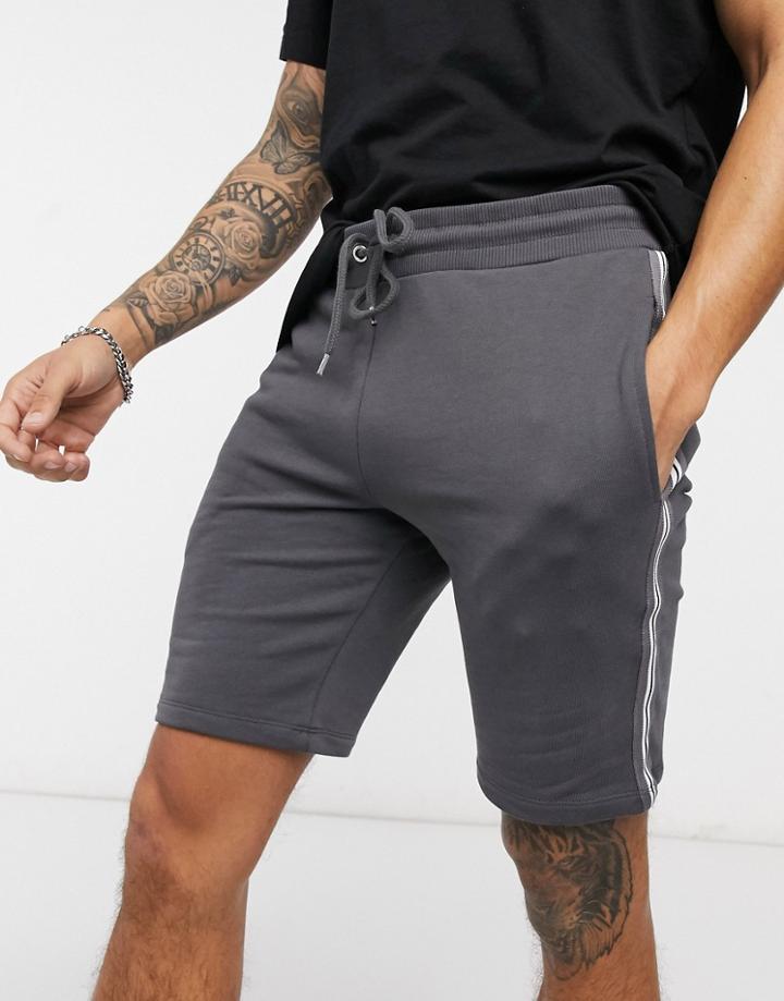 Asos Design Skinny Jersey Shorts In Washed Black With Side Banding-grey