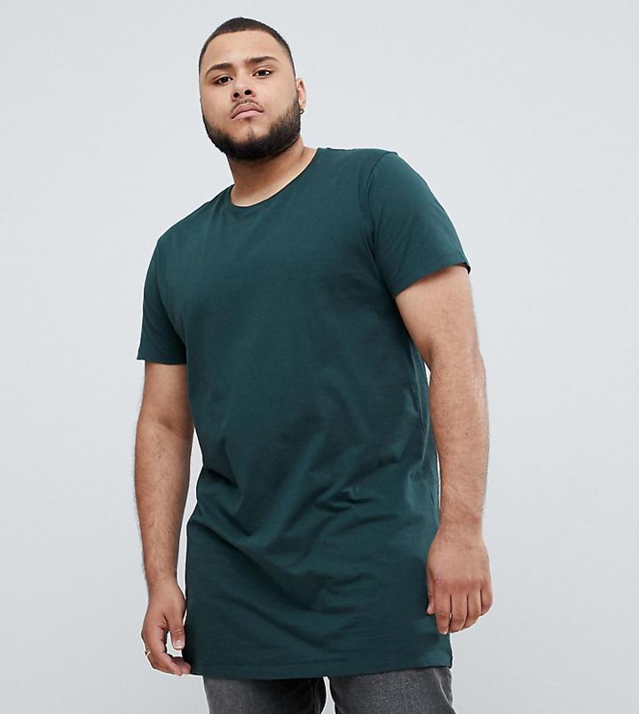Asos Design Plus Super Longline T-shirt With Crew Neck In Khaki - Green