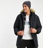 French Connection Tall Parka Jacket With Faux Fur Hood In Black
