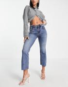 River Island Raw Hem Kickflare Jeans In Medium Blue