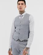 Asos Design Wedding Super Skinny Suit Vest In Gray Check Linen