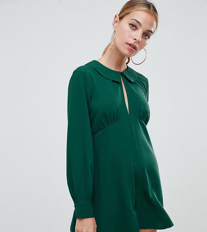 Asos Design Petite Tea Romper With Cut Out Detail And Collar-black