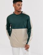Asos Design Relaxed Long Sleeve T-shirt With Polytricot Color Block In Beige - Beige