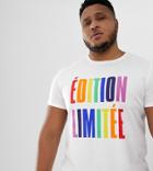 Asos Design Plus T-shirt With Rainbow French Slogan Print - White