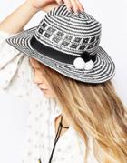 7x Woven Hat With Pom Poms