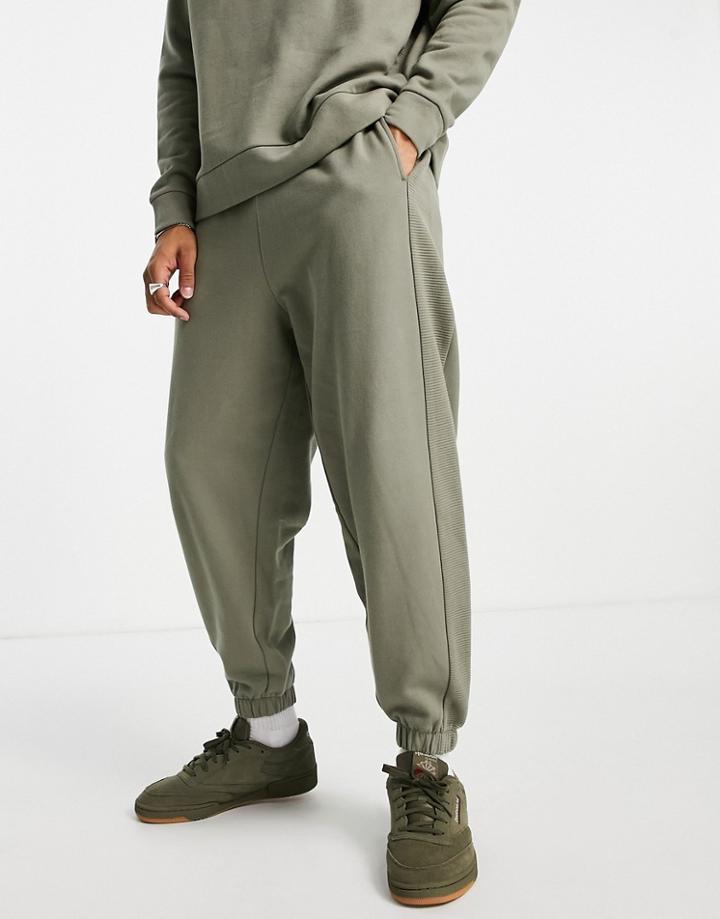 Asos Design Oversized Sweatpants With Ribbed Panels In Green - Part Of A Set