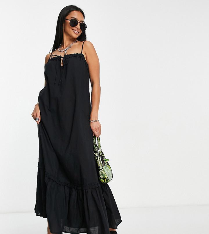 Only Petite Poplin Drop Hem Cami Maxi Dress In Black