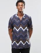 Asos Viscose Shirt In Zig Zag Stripe With Revere Collar - Multi