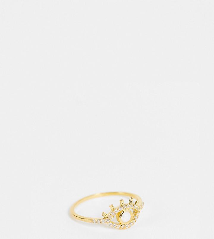 Reclaimed Vintage Inspired Ring With Faux Opal Eye In Gold Plated Sterling Silver