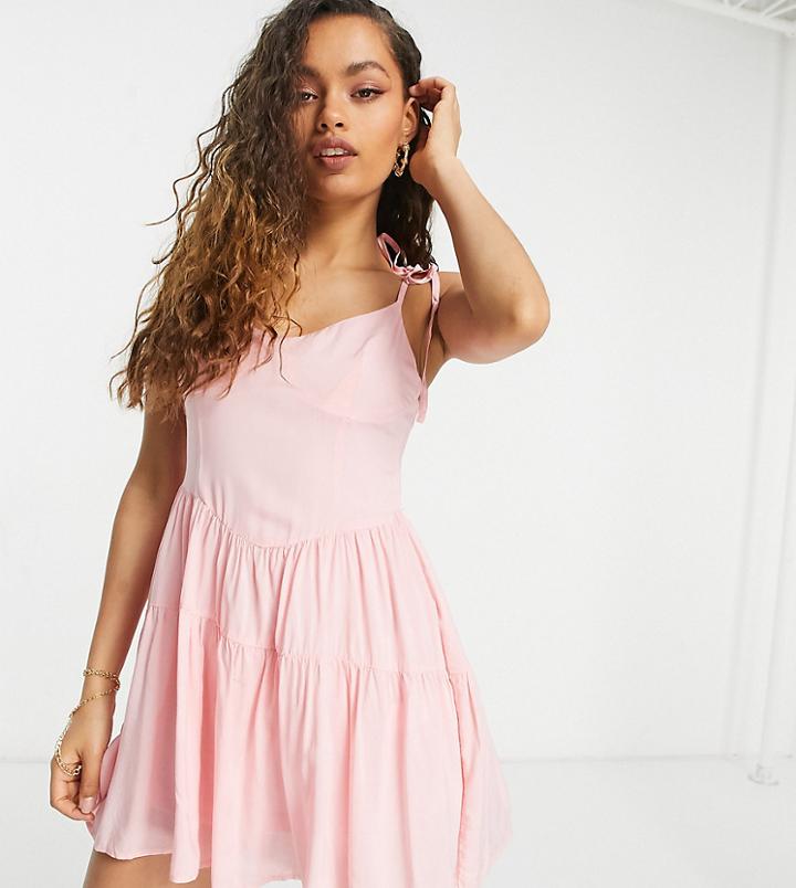 Missguided Petite Dress With Tiered Hem In Pink
