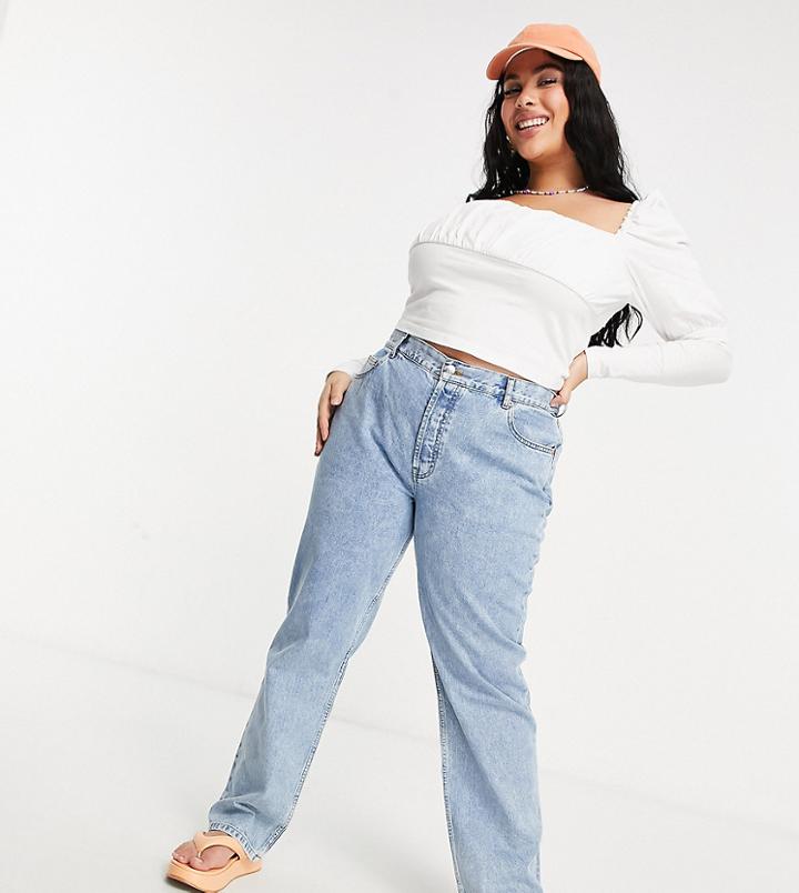 Asos Design Curve Mid Rise 90s Straight Leg Jeans In Vintage Lightwash-blues