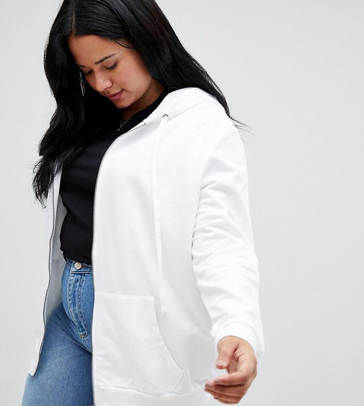 Asos Design Curve Zip Through Hoodie In White