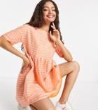 Urban Threads Petite Oversized Smock Dress In Orange Gingham