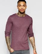 Asos Rib Extreme Muscle Long Sleeve T-shirt In Oxblood - Oxblood