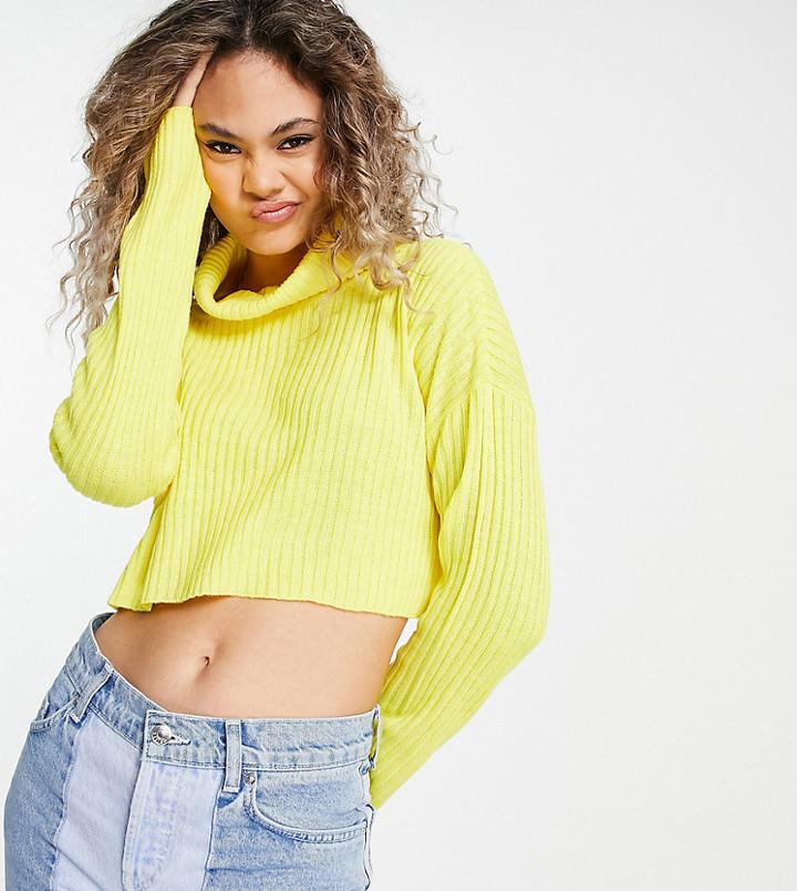 Collusion Cropped Sweater In Yellow