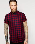 Asos Shirt In Short Sleeve With Flannel Check - Red
