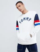 Tommy Jeans Capsule Color Block Tommy Logo Crew Neck Sweatshirt In White - White