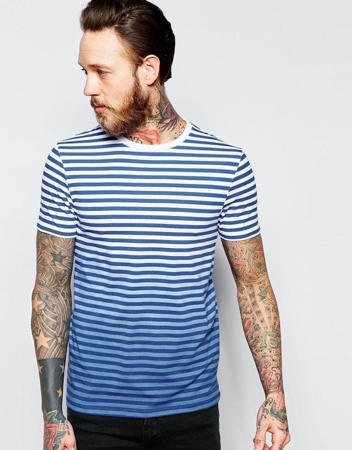 Asos Muscle T-shirt With Stripe And Dip Dye In Blue - Blue