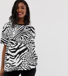 Asos Design Maternity Smock Top In Mono Mixed Animal - Black