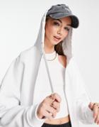 Asos Design Oversized Hoodie With Zip In White-green