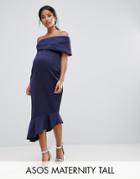 Asos Maternity Tall One Shoulder Peplum Hem Midi Dress - Navy