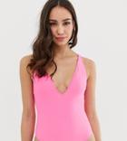 Asos Design Tall Strappy Ring Back Swimsuit - Pink
