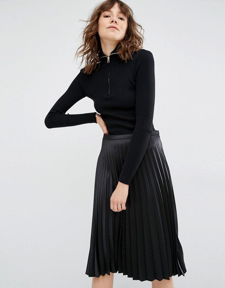 Gestuz Amira Ribbed Pullover With Zip Detail - Black