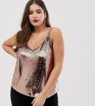 Asos Design Curve Sequin Cami With Strap Detail-gold