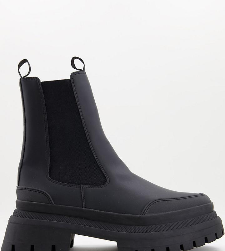 Asos Design Chunky Sole Calf Chelsea Boot In Black Faux Leather