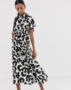Asos Design High Neck Midi Dress In Mono Animal Print - Multi
