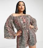 Violet Romance Plus Off Shoulder Romper In Mixed Paisley Print-multi