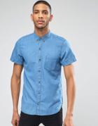 Pull & Bear Denim Shirt In Mid Wash Blue In Regular Fit - Blue