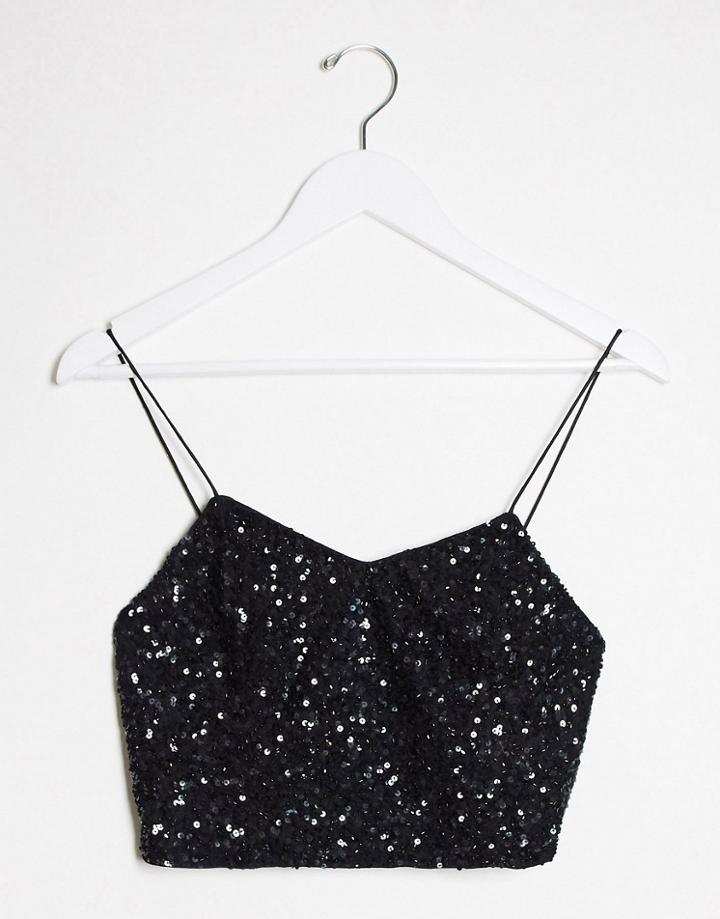 Alice & Olivia Jeans Archer Cropped Sequin Cami Top In Black