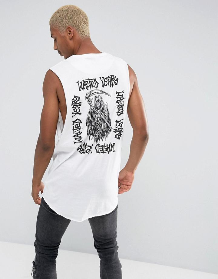 New Look Tank With Wasted Years Back Print In White - White