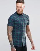 Asos Skinny Shirt In Blackwatch Check In Navy With Short Sleeves - Navy