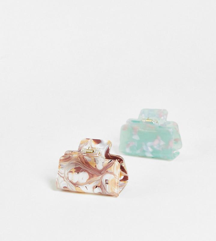 Reclaimed Vintage Inspired Square Hair Clip In Marble Print-brown