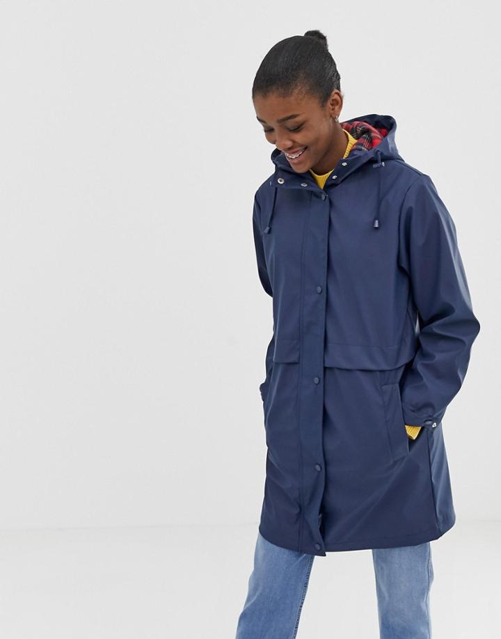 Asos Design Raincoat With Brushed Check Lining-blue