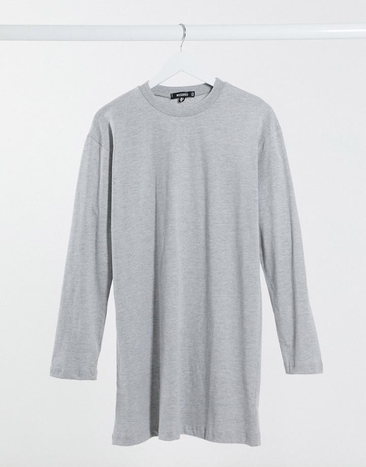 Missguided T-shirt Dress With Long Sleeves In Gray-grey