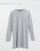 Missguided T-shirt Dress With Long Sleeves In Gray-grey
