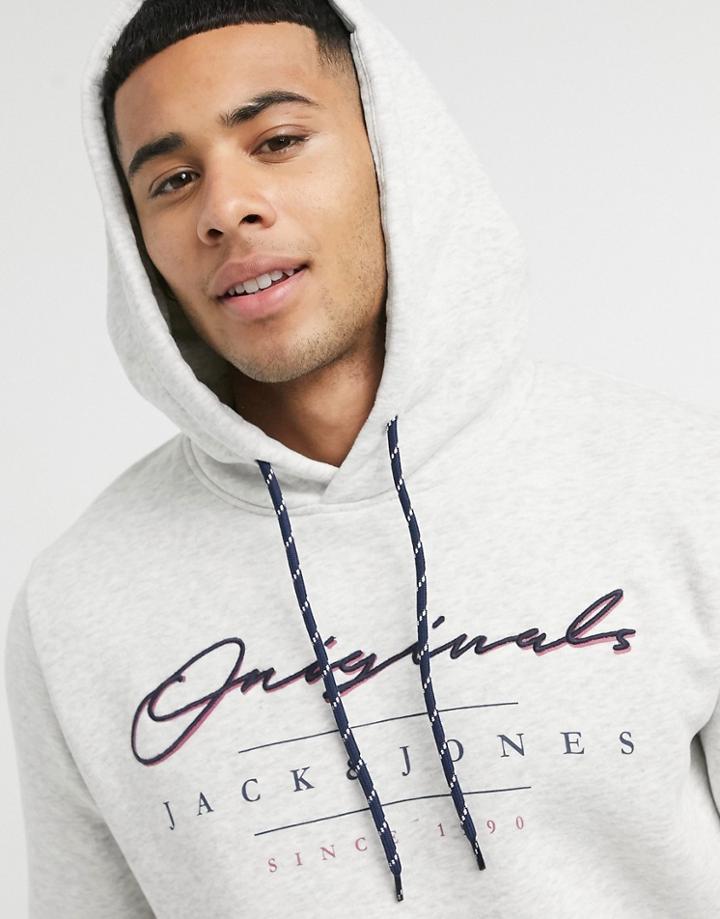 Jack & Jones Chest Branding Logo Hoodie In White Melange