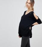 Asos Design Maternity Oversized Cold Shoulder Top With Asymmetric Hem In Black - Black