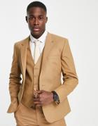 Asos Design Skinny Linen Suit Jacket In Tobacco-brown