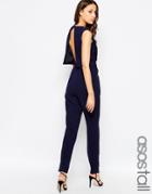 Asos Tall Jumpsuit With Open Back And Pleat Detail - Navy