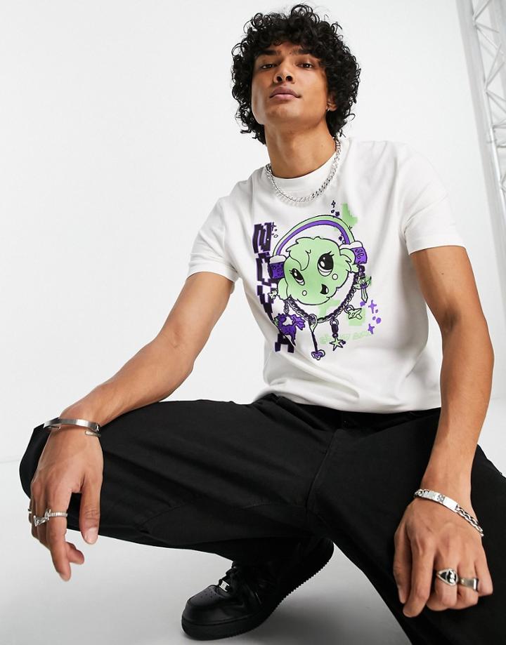Asos Design Shrunken Fit T-shirt In White With Cartoon Print